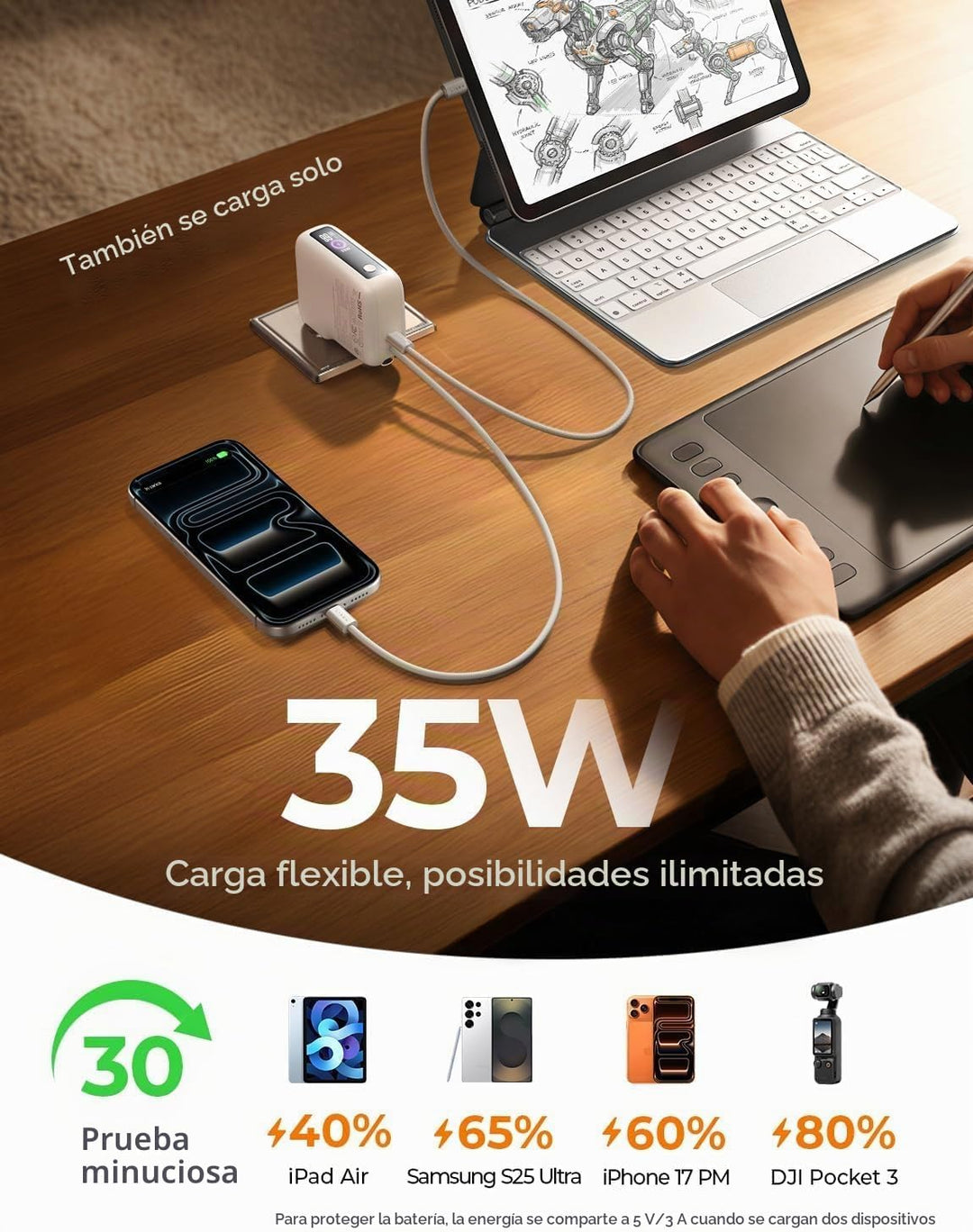 LISEN - Cargador portátil 3 en 1 con enchufe de pared, mini banco d...