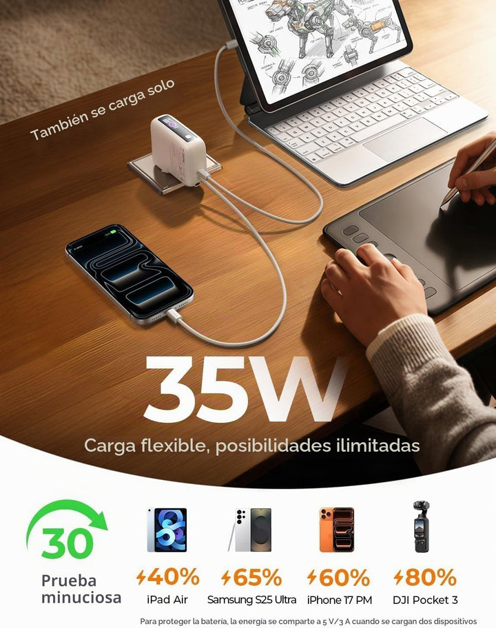 LISEN - Cargador portátil 3 en 1 con enchufe de pared, mini banco d...