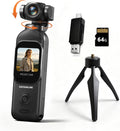 Kaysunlink Cámara de vlogging 1080P con lente giratoria de 270°, cámara de bolsillo POV de mano con pantalla táctil y WIFI, 5 horas de potencia, videocámara de grabación con un botón con tarjeta de 64