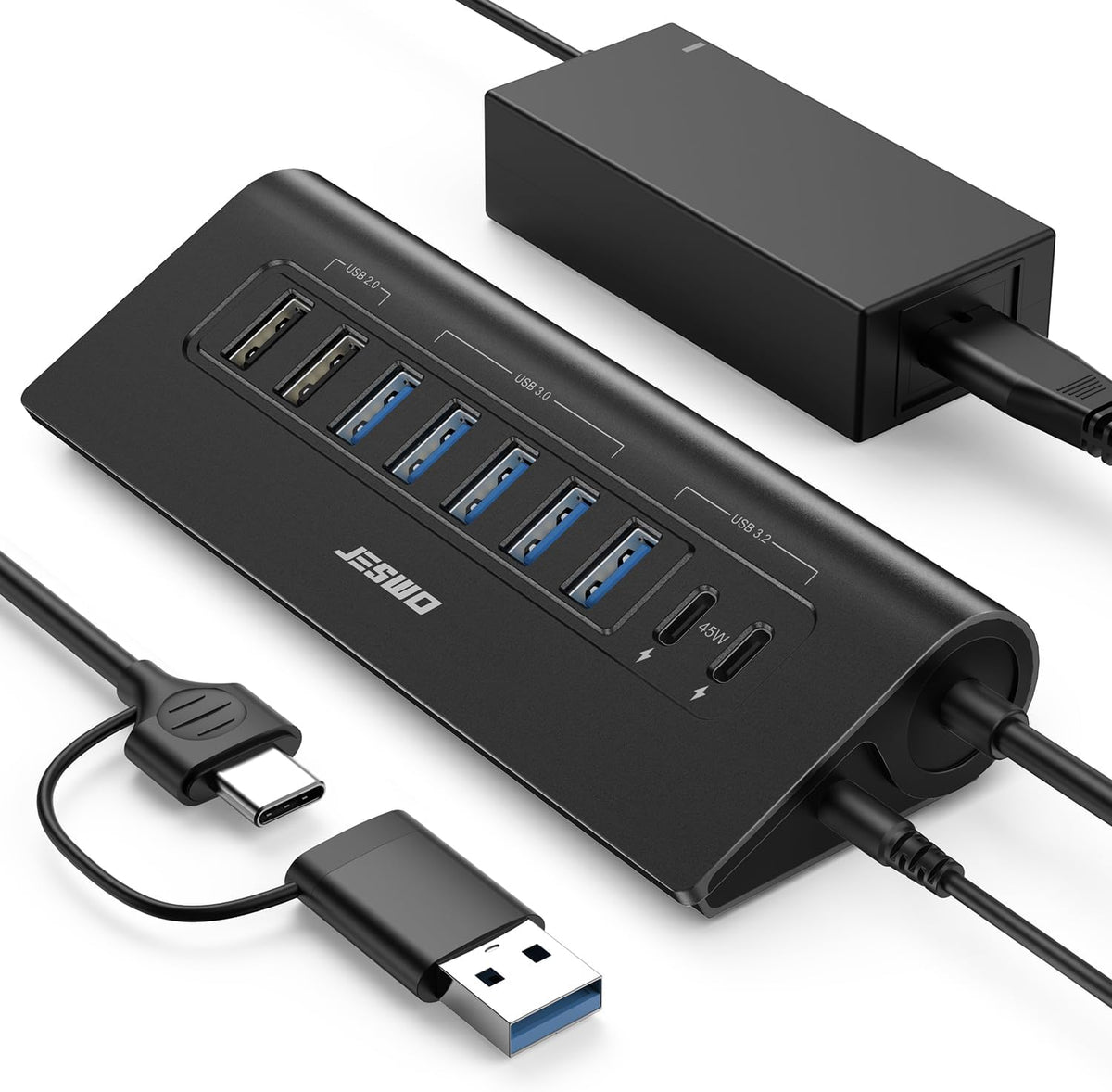 JESWO, hub USB de 9 puertos, alimentado, adaptador 20V/3.25A