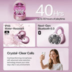 2026 Gran regalo con clip en auriculares con diseño de corazón y aretes de mariposa desmontables, auriculares inalámbricos Bluetooth 6.0 para mujer, IPX6 impermeable, tiempo de reproducción de