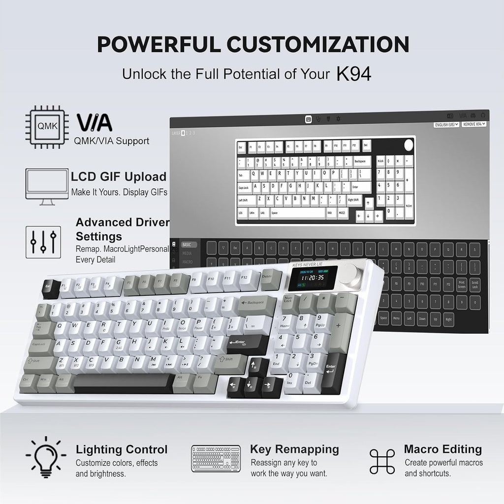 KEMOVE Teclado mecánico inalámbrico K94, QMK/VIA, pantalla LCD y perilla de