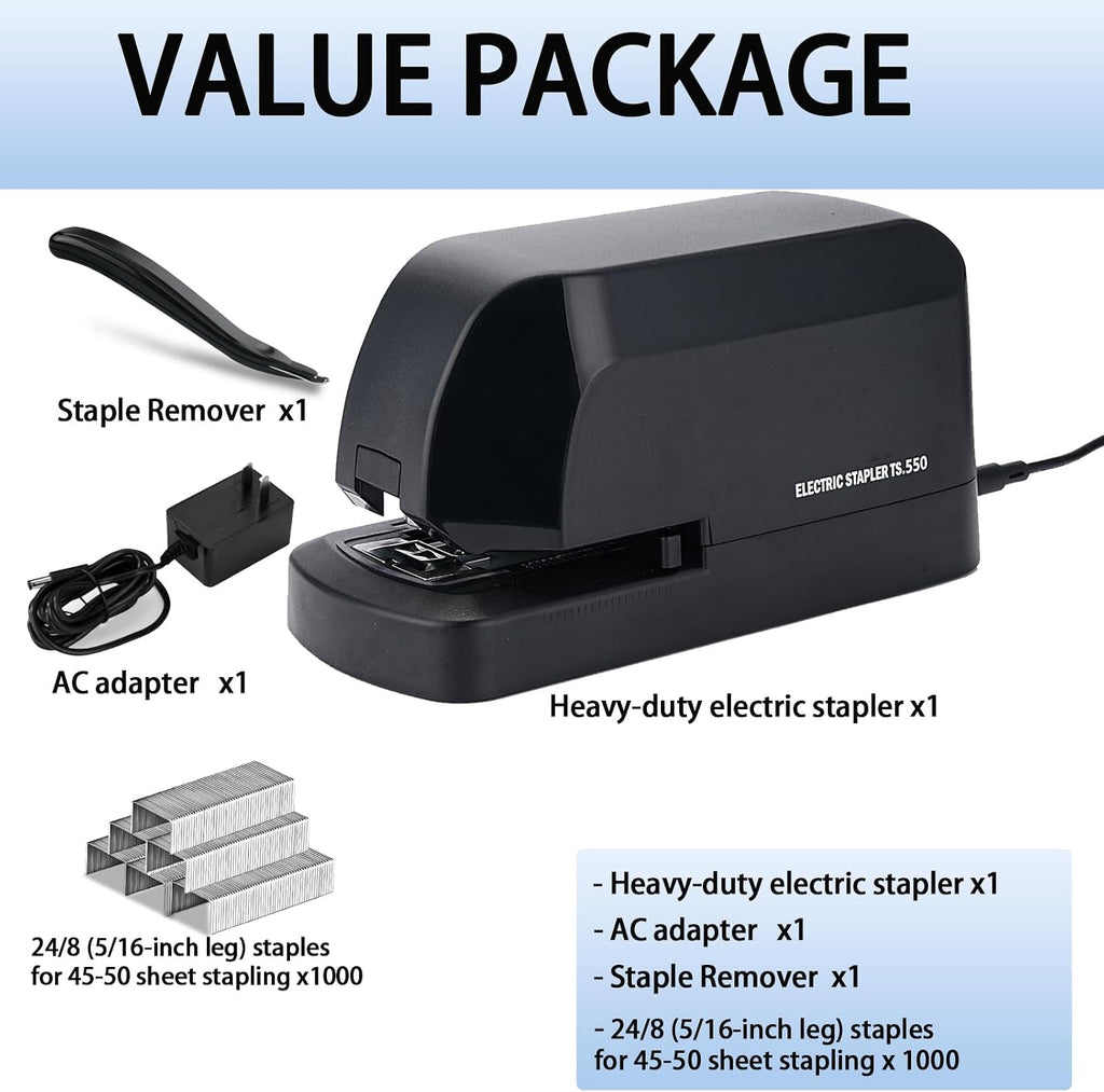 Engrapadora eléctrica para escritorio, engrapadora automática de 45 hojas de capacidad, engrapadoras eléctricas de oficina, grapadoras de CA de alta resistencia, uso de oficina con 1,000 grapas y