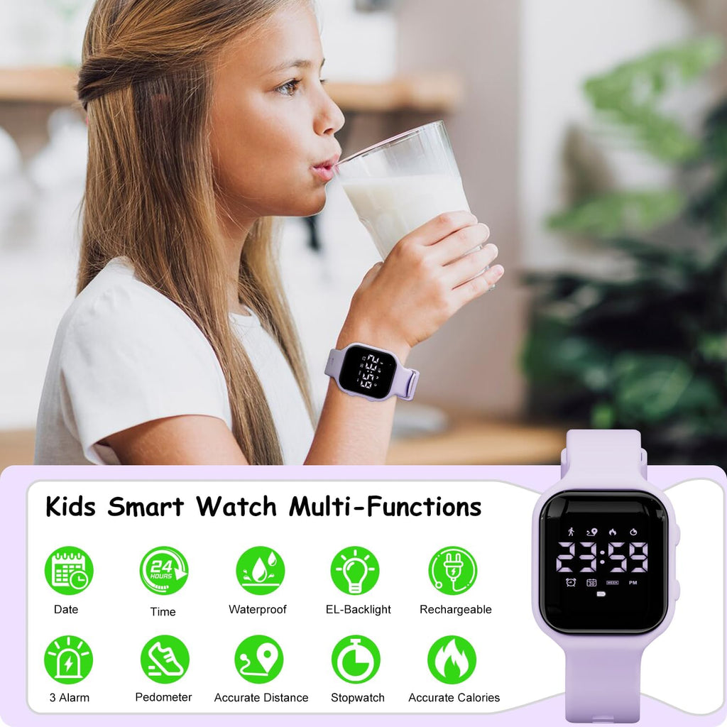 GOLDEN HOUR Relojes deportivos digitales para niños con rastreador de fitness, reloj despertador, cronómetro, sin aplicación, regalos de cumpleaños impermeables para niñas y niños de 4 a 12 años
