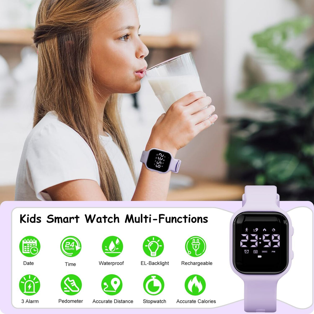 GOLDEN HOUR Relojes deportivos digitales para niños con rastreador de fitness, reloj despertador, cronómetro, sin aplicación, regalos de cumpleaños impermeables para niñas y niños de 4 a 12 años