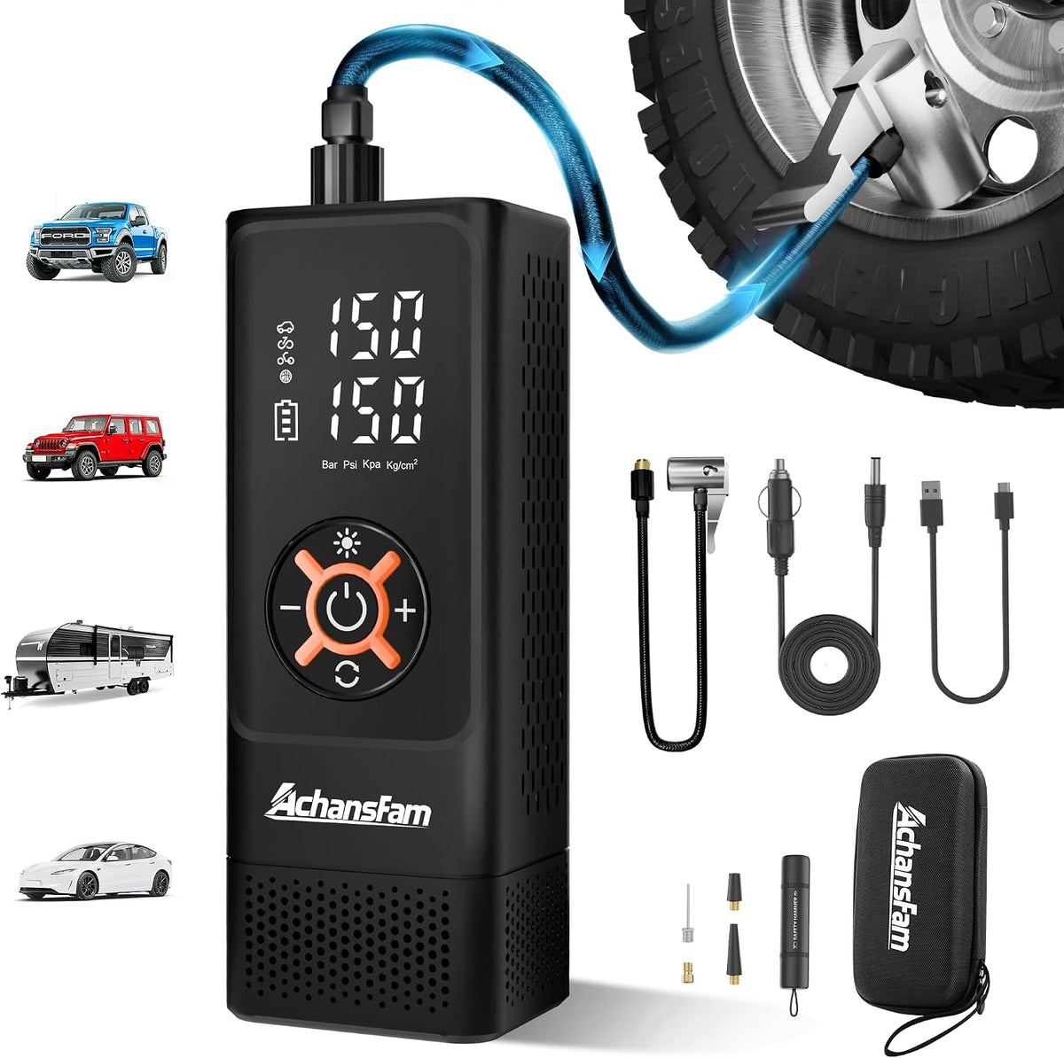 AchansFam Compresor de aire portátil S9, inflado ultra rápido de 21...