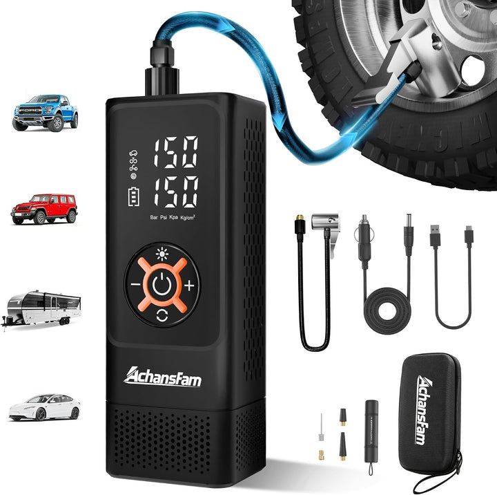 AchansFam Compresor de aire portátil S9, inflado ultra rápido de 21...