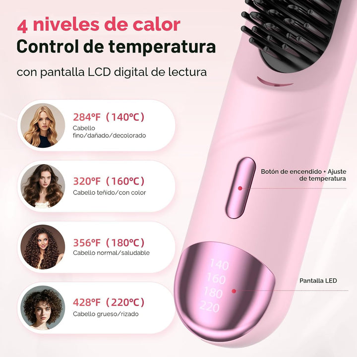 Go Brush Pro - Cepillo alisador de pelo corto inalámbrico y portáti...