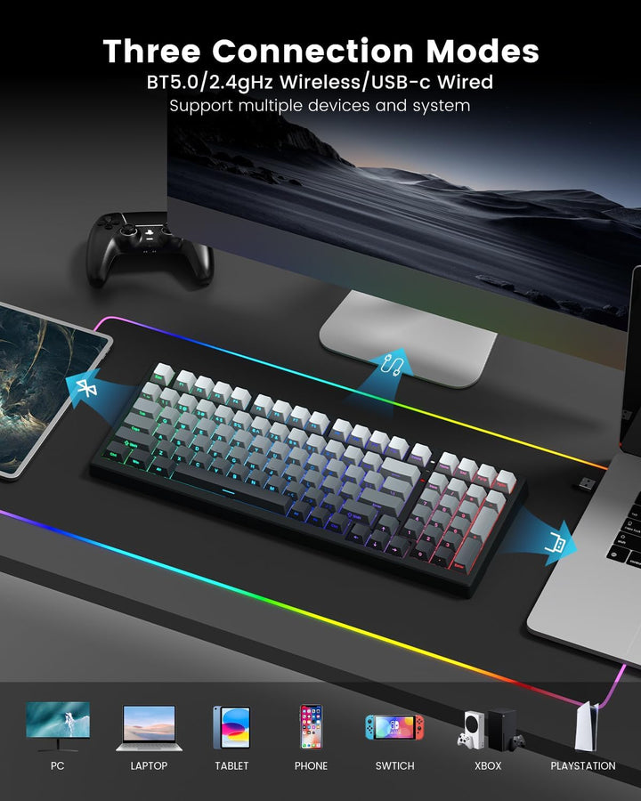 Keyporia X98 Wireless Mechanical Keyboard, RGB Backlit Custom Gamin...
