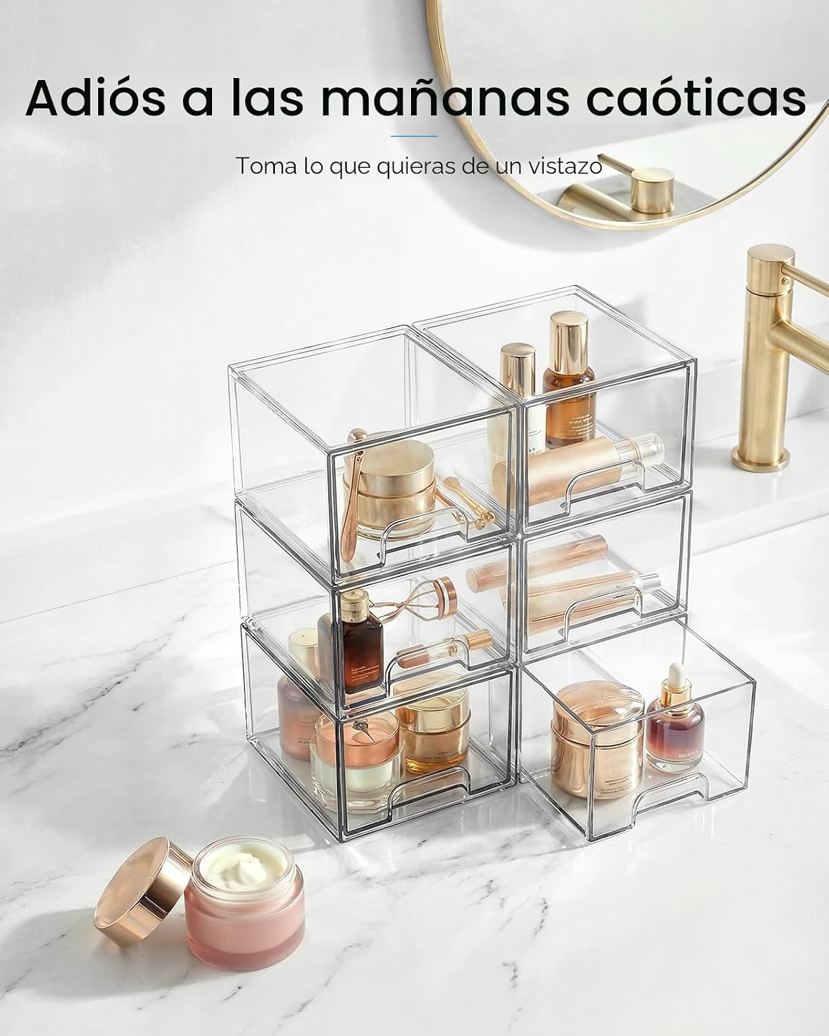 Vtopmart 4 Pack Small Clear Stackable Storage Drawers, Fits Narrow Spaces