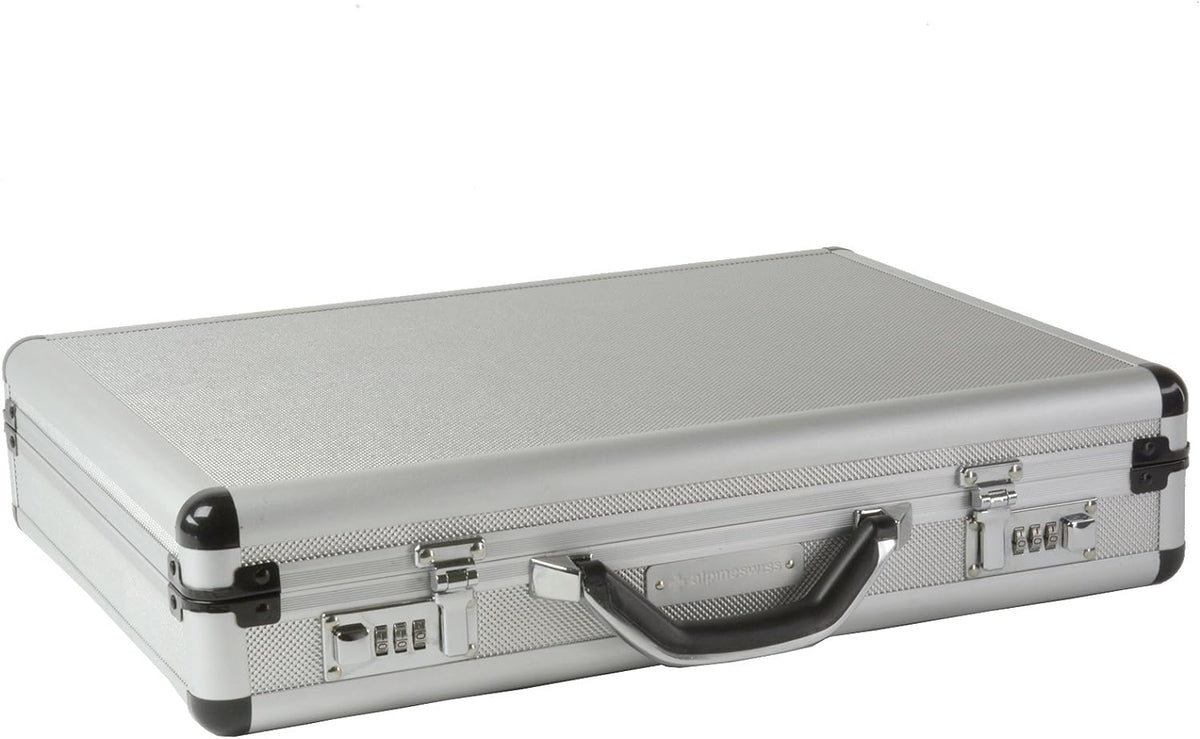 Alpine Swiss Maletín de aluminio ejecutivo maletín acolchado para portátil para hombres Funda de carcasa rígida Attache con cerradura combo Maletín de negocios