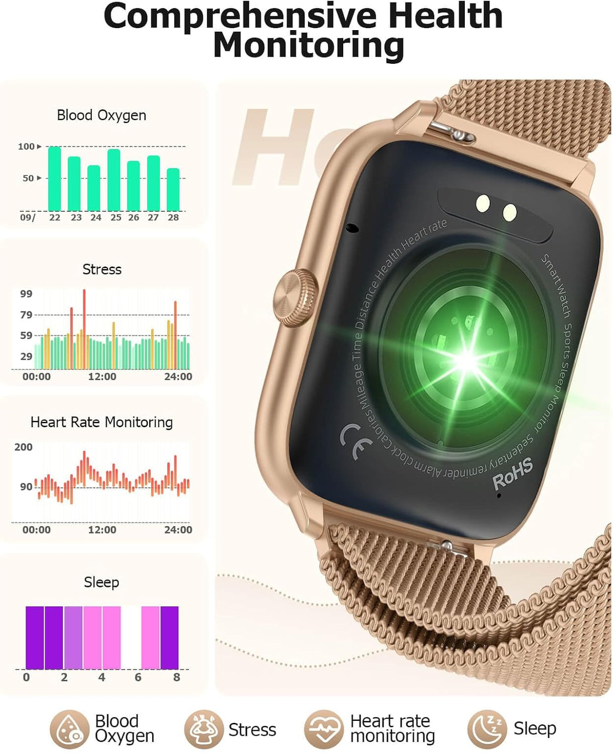 Reloj Inteligente de Lujo para Mujer, 2.06" HD AMOLED AOD Llamadas Bluetooth