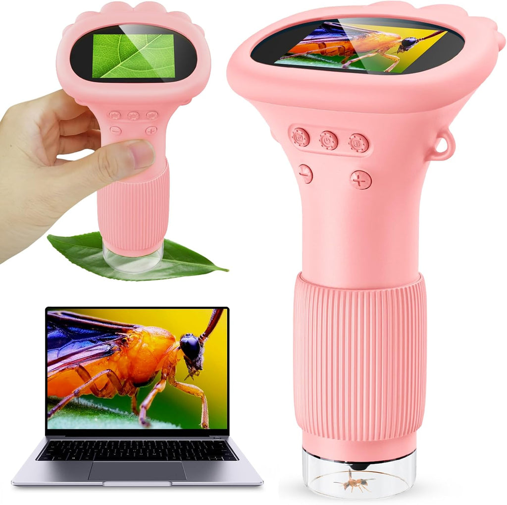 Lupa para niños, pantalla digital de 2.0 pulgadas, mini microscopio de bolsillo para insectos, microscopio de mano con zoom de 200x con luces ajustables, regalos de cumpleaños Edu para niñas de 3 a 12
