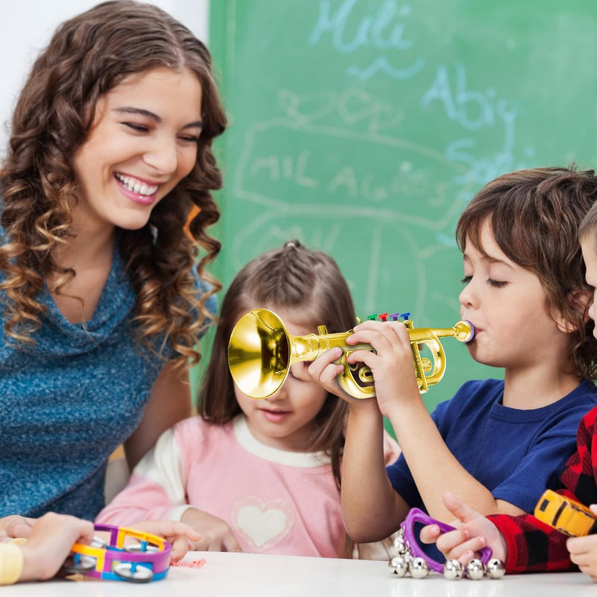 Juego de 2 piezas de saxofón de trompeta de juguete para niños, instrumento musical de plástico para regalo