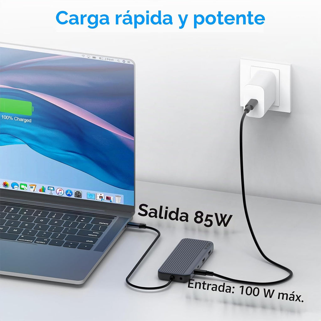 Estación de acoplamiento USB C 3 HDMI, estación de acoplamiento 12 en 1, pantalla triple, base para monitor doble, concentrador USB-C 3 HDMI para portátil con 10 Gbps, Ethernet, USB A/C 3.1, USB 2.0, 100 W PD, audio y micrófono, SD
