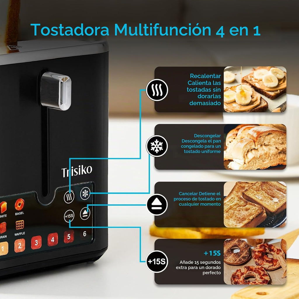 Smart Touch Screen - Tostadora de 2 rebanadas, ranura ancha, color negro