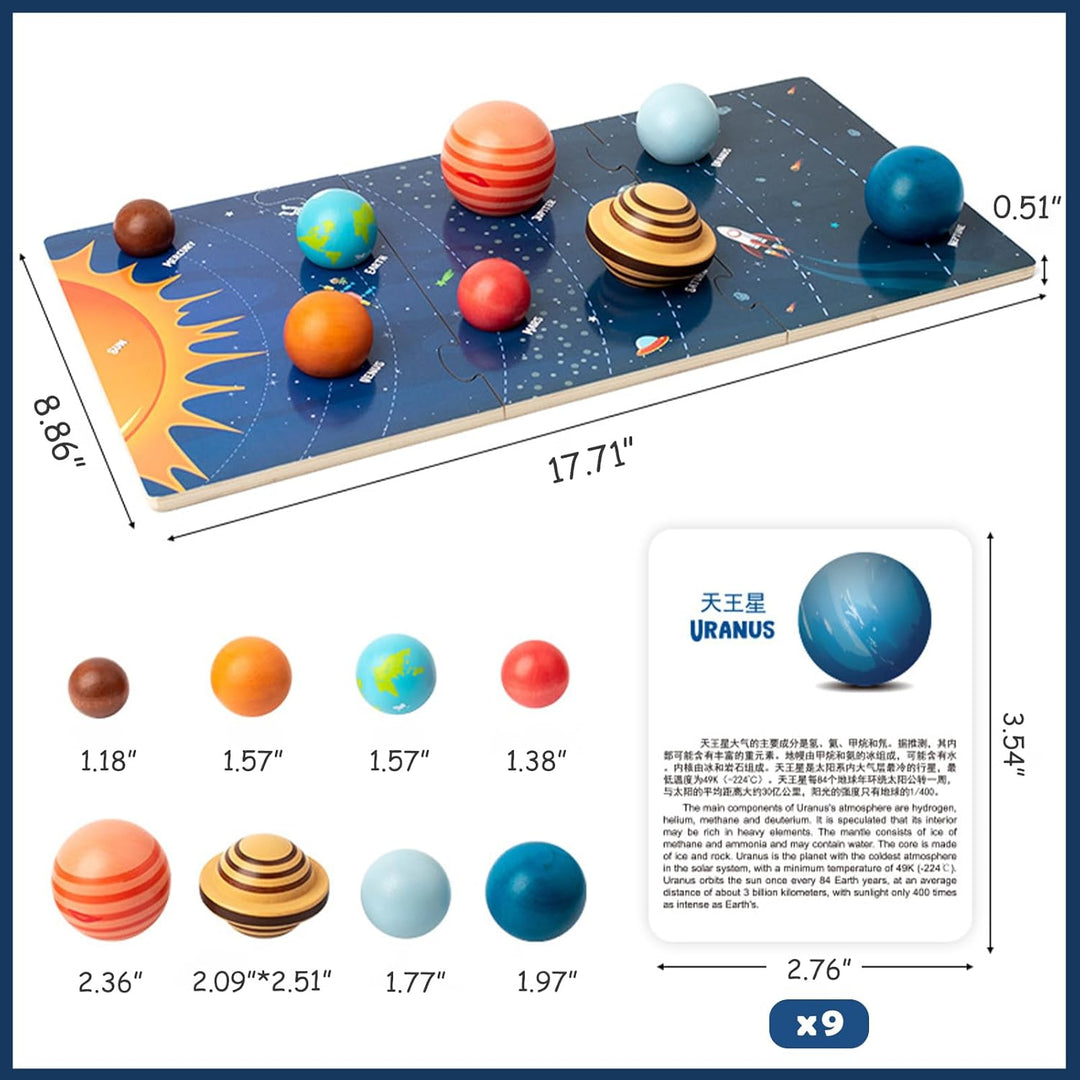 Tabla de modelo de sistema solar de madera, juguetes Montessori Pla...
