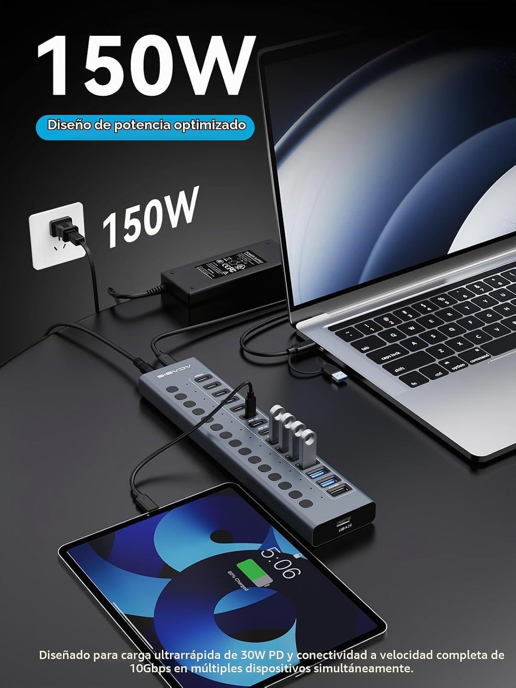 ACASIS, hub USB 3.2 de 8 puertos, alimentado