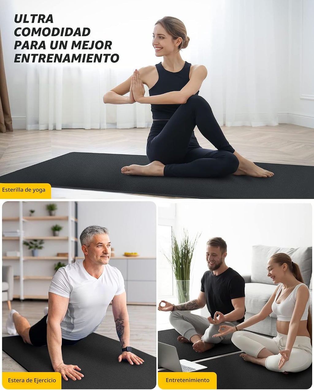 CAMBIVO Esterilla de yoga para mujeres y hombres, esterilla de ejercicio extra larga y ancha (72"x48"/84"x30"), esterilla de entrenamiento grande antideslizante para yoga, pilates, fitness