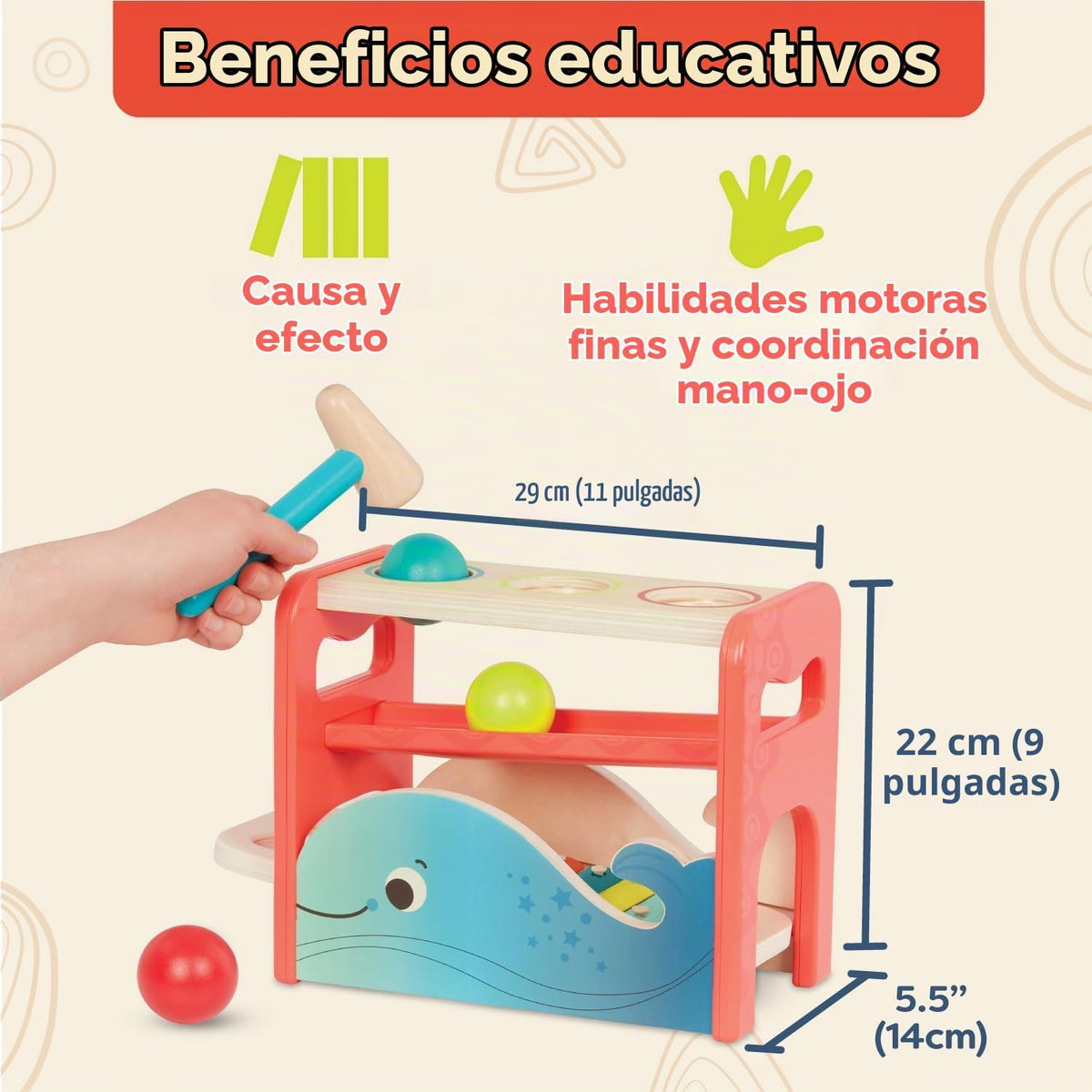 B. toys Banco de golpe de ballena de xilófono con xilófono, juguete de