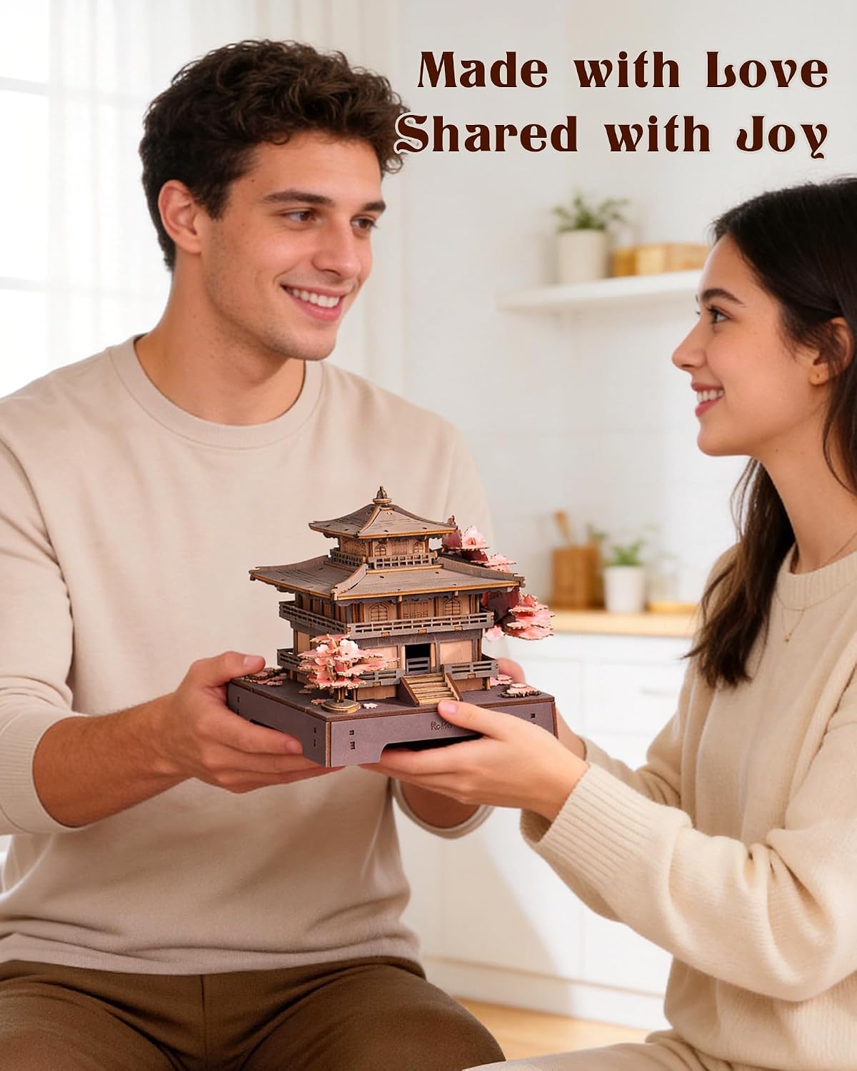 Rolife Rompecabezas de madera 3D Sakura Pavilion, modelo de arquitectura japonesa y kit de construcción de casas en miniatura para adultos, rompecabezas de madera de 235 piezas, decoración del hogar