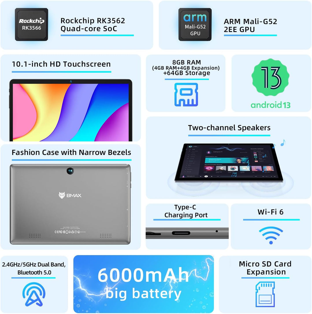 Bmax Tablet I9 Plus de 10,1 pulgadas, tabletas Android 15, 24 GB de...