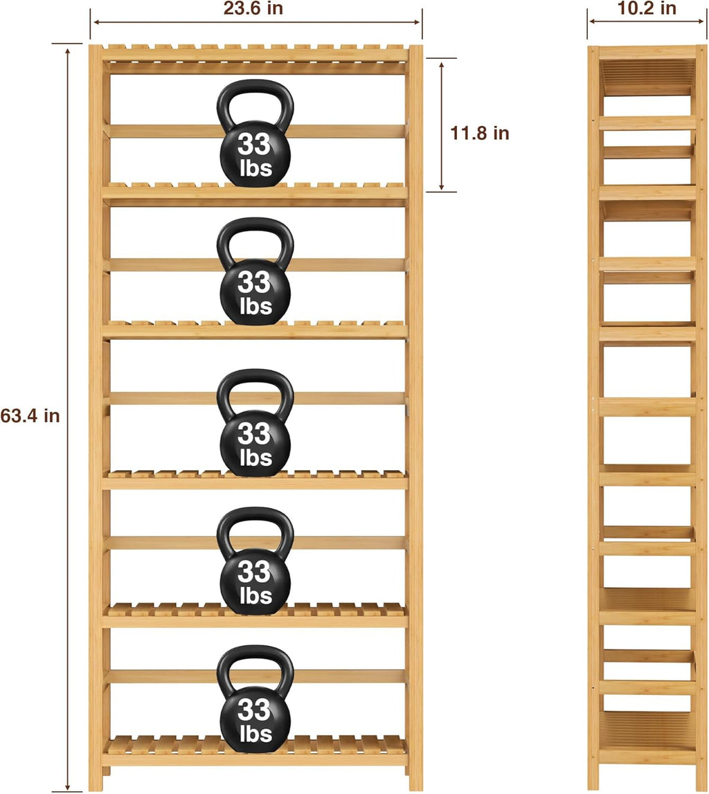 VASMIA Estantería de bambú de 6 niveles, estantería de almacenamiento de bambú, estantería alta con estantes ajustables, estante de almacenamiento multiusos para baño, sala de estar, balcón, cocina, natural