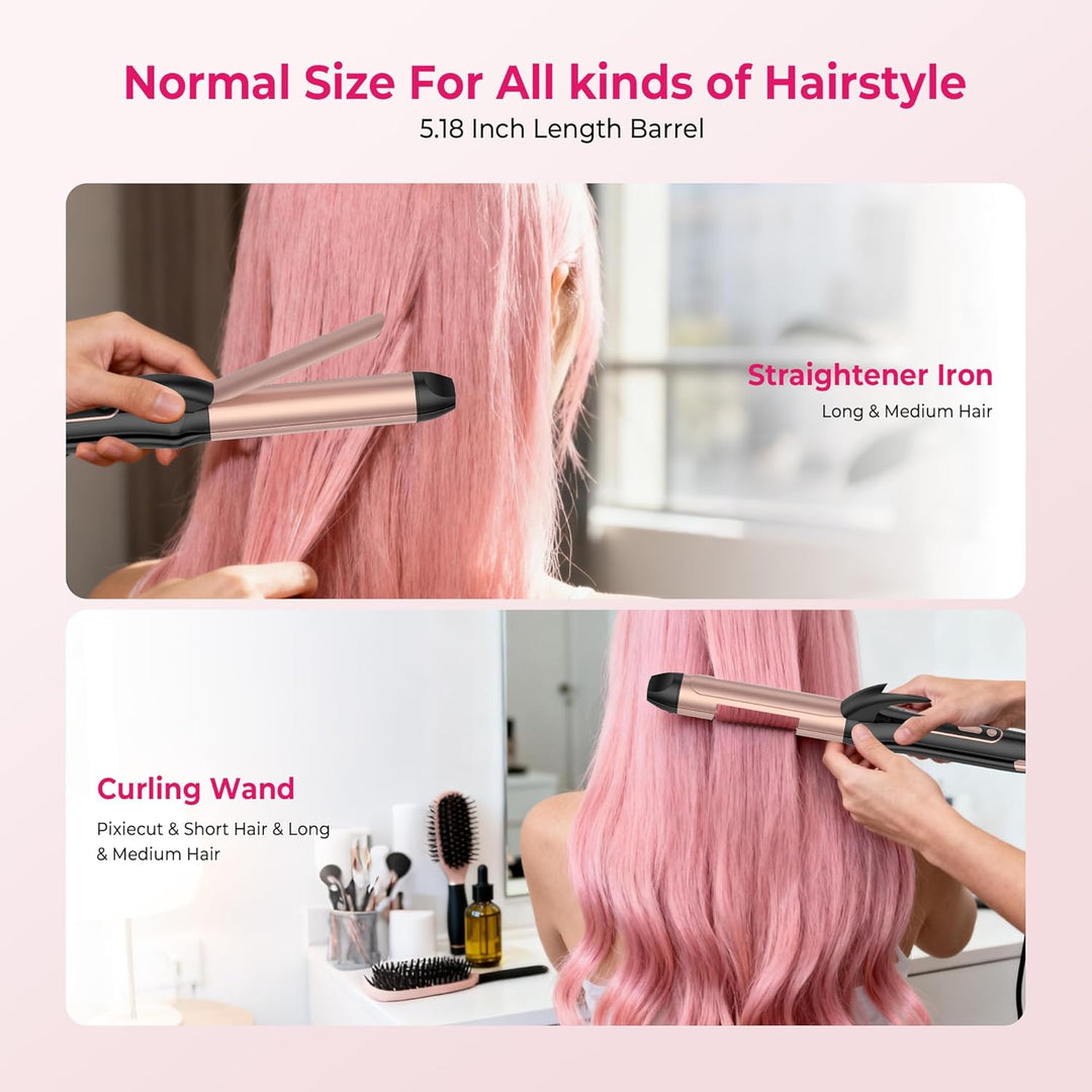 Dual Voltage Curling Iron Travel 2 in 1 Curl and Straightener (110V...