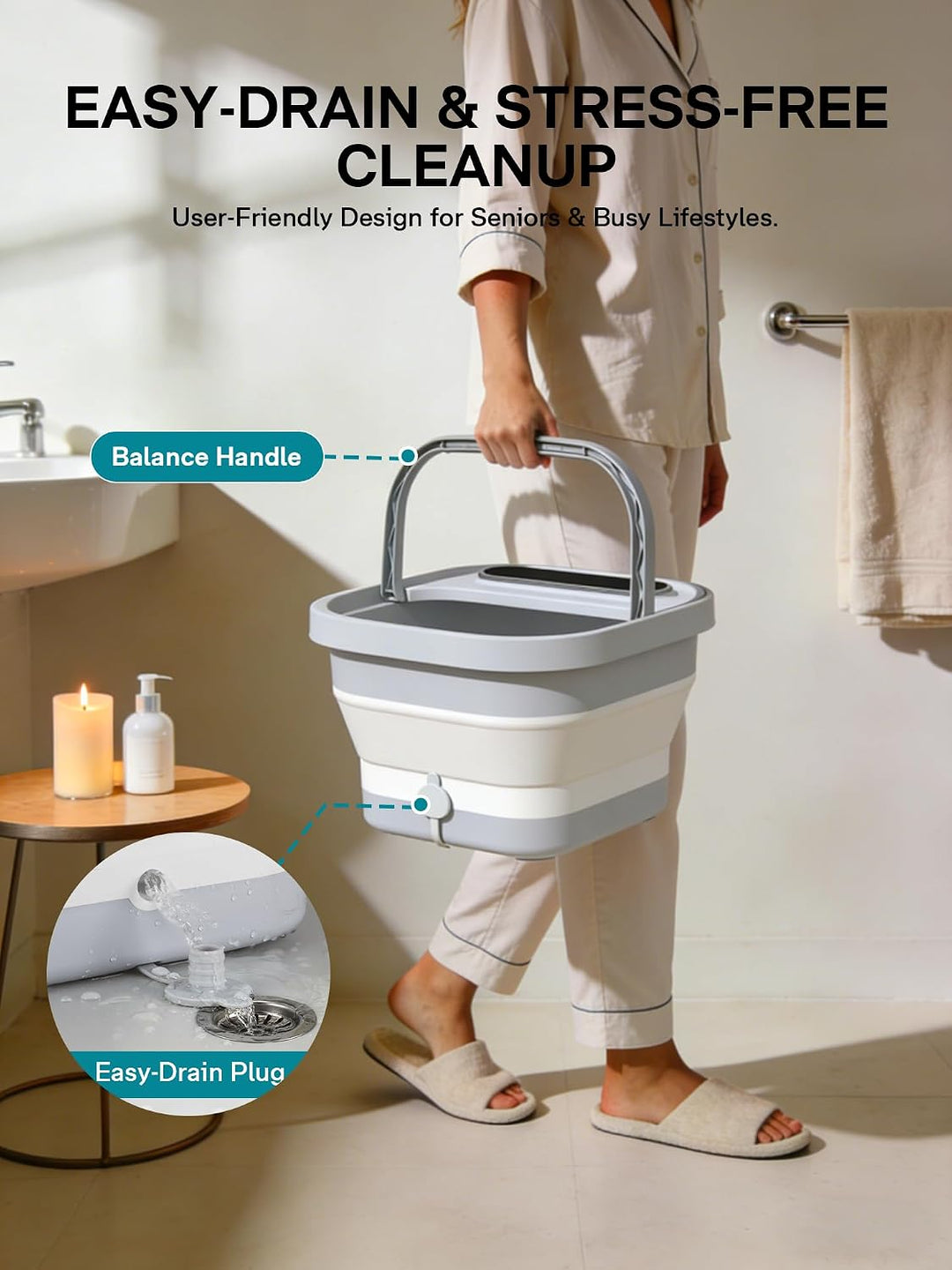 ALLJOY Spa de pies plegable con calor, baño de pies de pedicura con...
