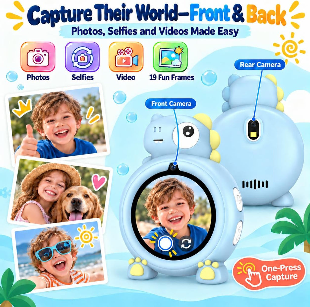 Cámara para niños con juegos, pantalla táctil, mini cámara digital de juguetes para niños, foto y video de doble lente, 13 juegos integrados, 19 marcos de fotos, pantalla de 1.48 pulgadas