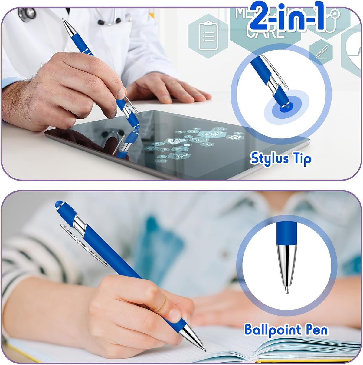 Yeaqee 100 bolígrafos a granel con punta de lápiz capacitivo, color azul