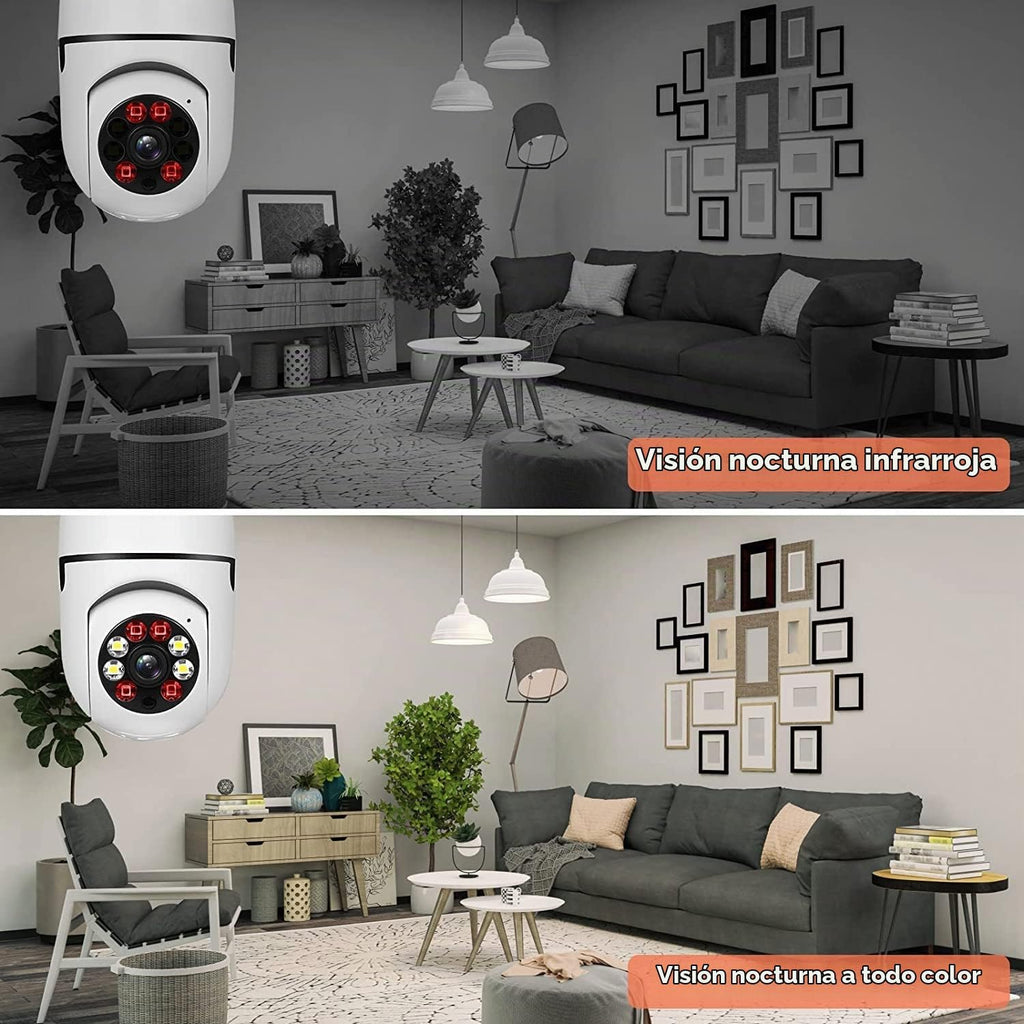 TUYA WiFi 1080P Cámara de vigilancia inteligente para el hogar con alarma de detección de movimiento, visión nocturna, visión nocturna, conversación bidireccional para interiores E27