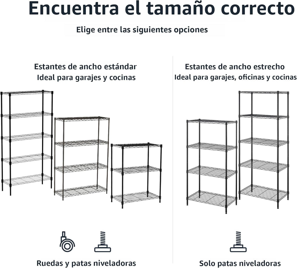 Amazon Basics 3-estante ajustable, unidad de almacenamiento de alta resistencia (capacidad de carga de 250 lbs por estante), rack de alambre organizador de acero, negro (23.3L x 13.4W x 30H)