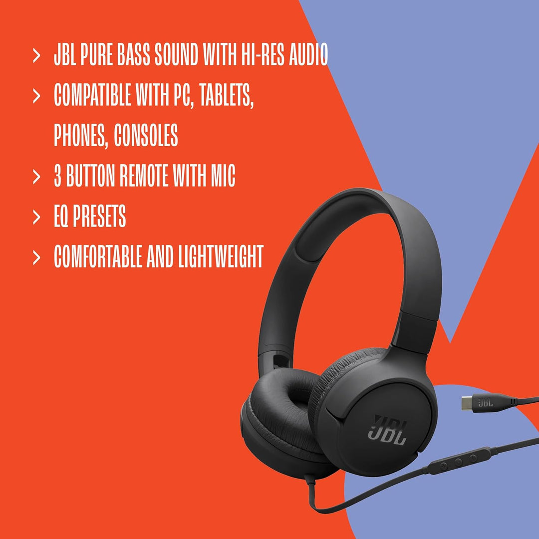 JBL Tune 520C - Auriculares supraaurales con cable USB-C con soport...
