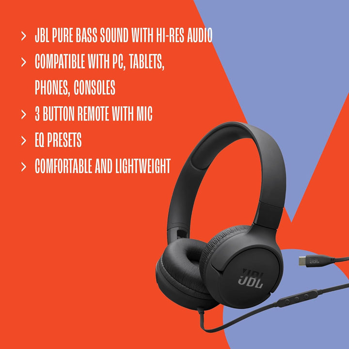 JBL Tune 520C - Auriculares supraaurales con cable USB-C con soport...