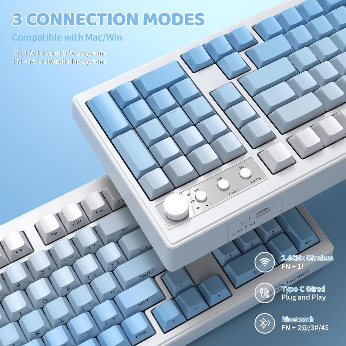 FREEWOLF K100 - Membrana para juegos de 99 teclas, teclado inalámbr...