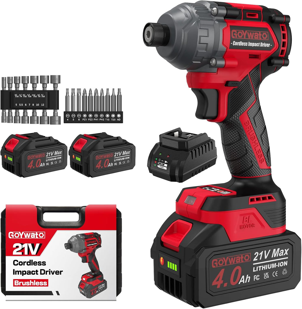 2655 in-lbs 21V Brushless 1/4" Taladro Atornillador de Impacto Inalámbrico con Cable Rojo