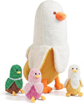 PEACH CAT Peluche de pato plátano con diseño de banana 1 mamá 19.7" Animal de peluche de pato con 3 lindos bebés dentro, juego de 4 piezas de peluches para regalos para niñas y niños