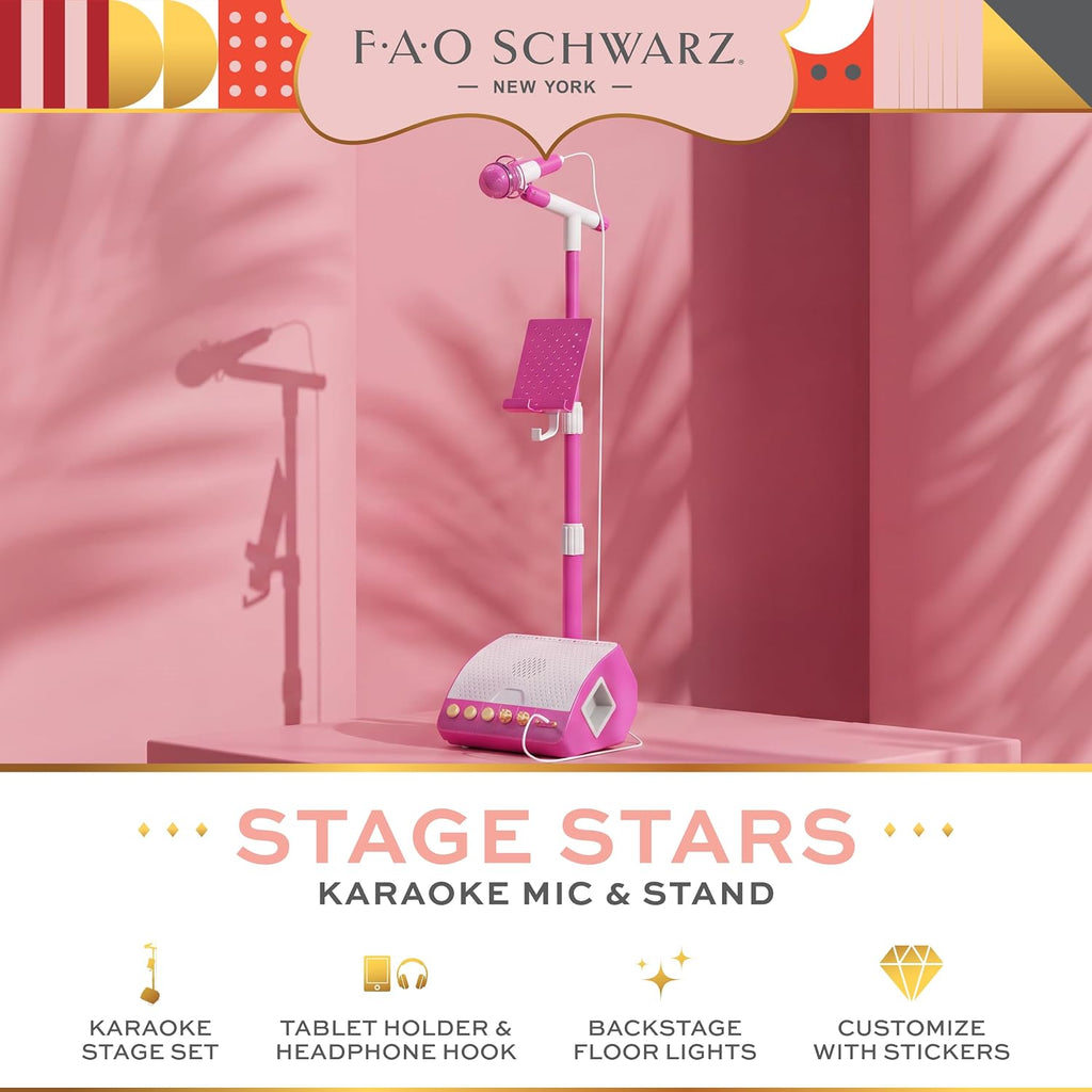 FAO Schwarz Micrófono de karaoke con soporte, soporte para dispositivos y