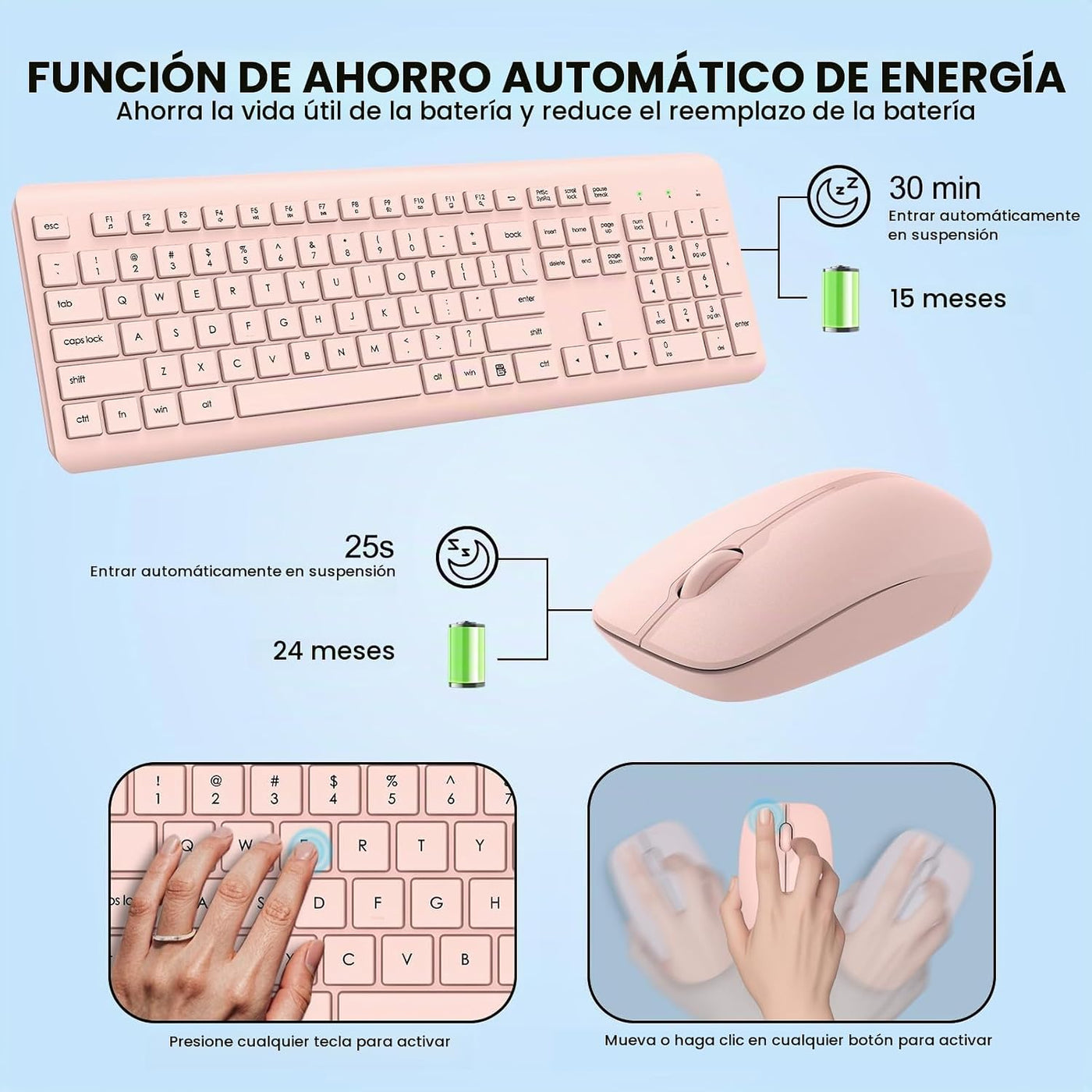 Combo de teclado y mouse inalámbricos, teclado ergonómico silencios...