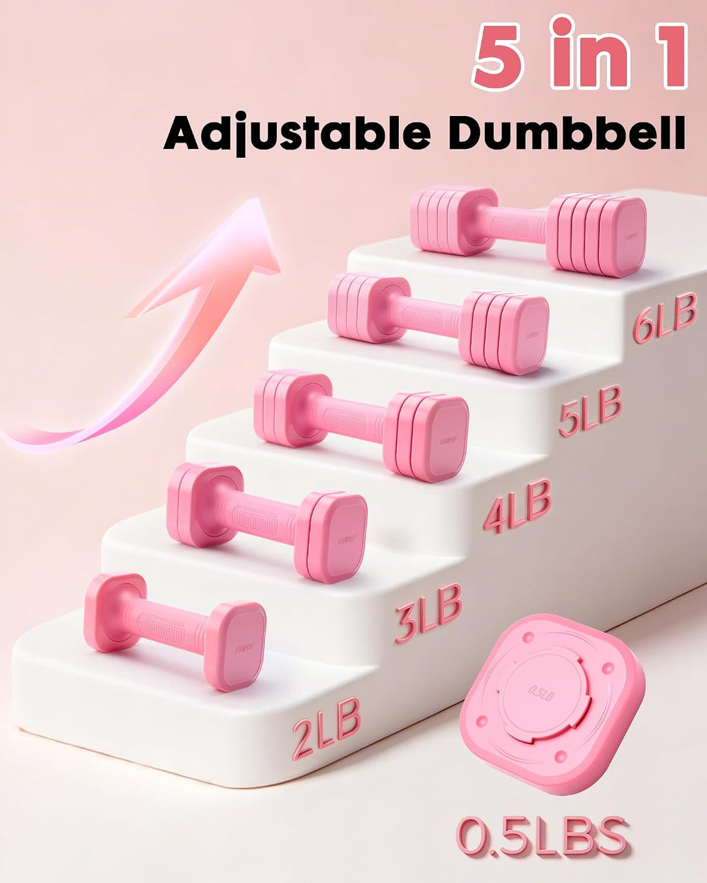 Juego de 2 mancuernas ajustables de 6 libras para mujeres en casa, ajuste rápido, con mango de goma suave de poliuretano termoplástico (TPU) para entrenamiento en casa, gimnasio, ejercicio