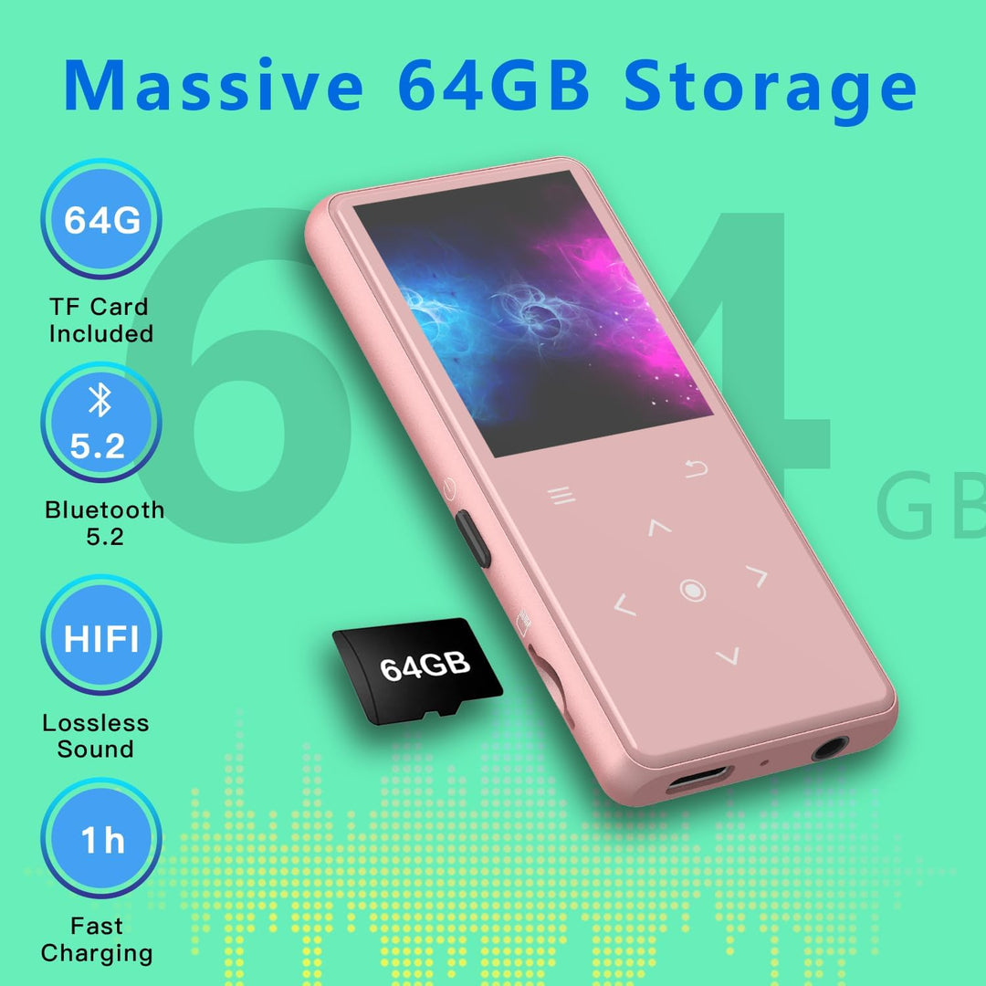 Reproductor MP3 de 64 GB con Bluetooth 5.2, reproductor de música A...