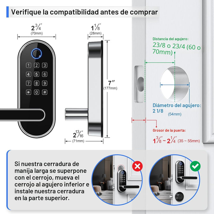 Cerradura inteligente de huellas dactilares Bluetooth con mango y t...