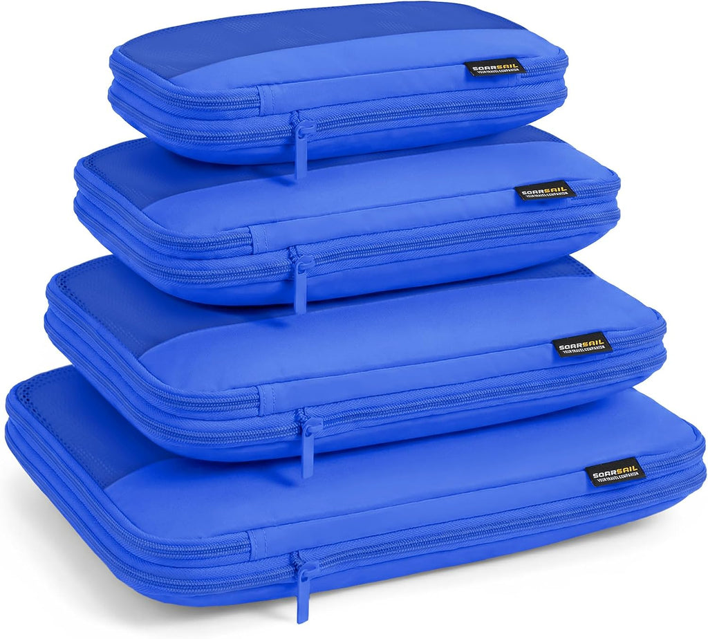 4 cubos de compresión para viajes de 3 a 7 días, organizadores de viaje ligeros con malla transpirable, cubos de embalaje con doble cremallera para equipaje de mano y maletas (azul oscuro)