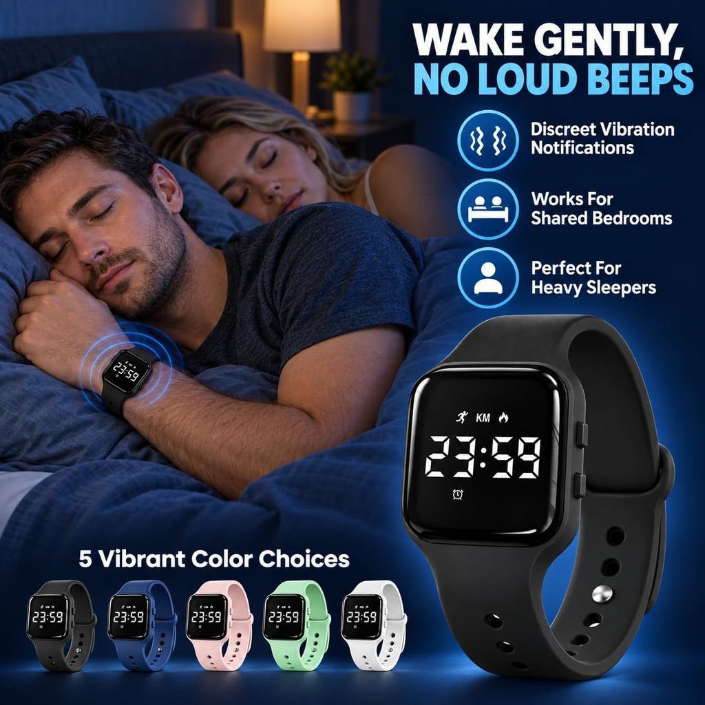 Reloj despertador para dormitorio, pulsera vibratoria, reloj de pulsera con vibración para dormir pesado, pulsera de choque silencioso, extra fuerte, despierta a personas sordas con TDAH