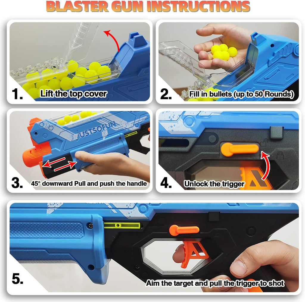 Pistola Blaster con gafas protectoras y 100 rondas para niños y niñas de hasta 110 FPS compatible con dardos Nerf Hyper Rounds, fácil de recargar, soporta hasta 50 rondas (azul claro)