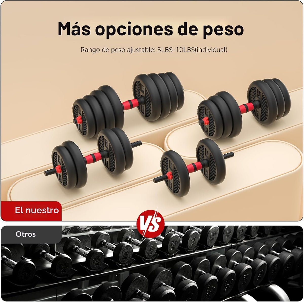 Mancuernas ajustables, juego de mancuernas de 20/30/40/60/80 libras, juego de pesas libres 4 en 1 para mujeres/hombres, equipo de entrenamiento utilizado como barra/pesas rusas/soporte de flexión para