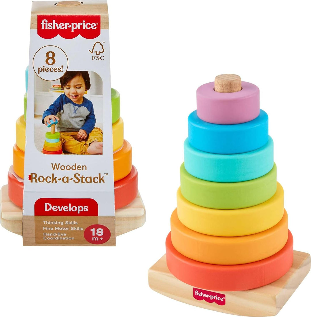 Fisher-Price Wood Toddler Toy Rock-a-Stack 8-Piece Wooden