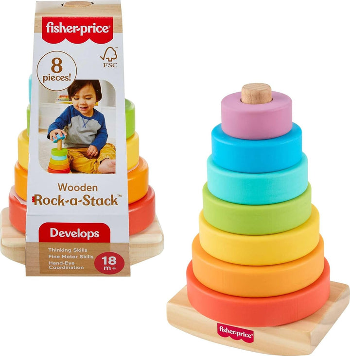 Fisher-Price Wood Toddler Toy Rock-a-Stack 8-Piece Wooden