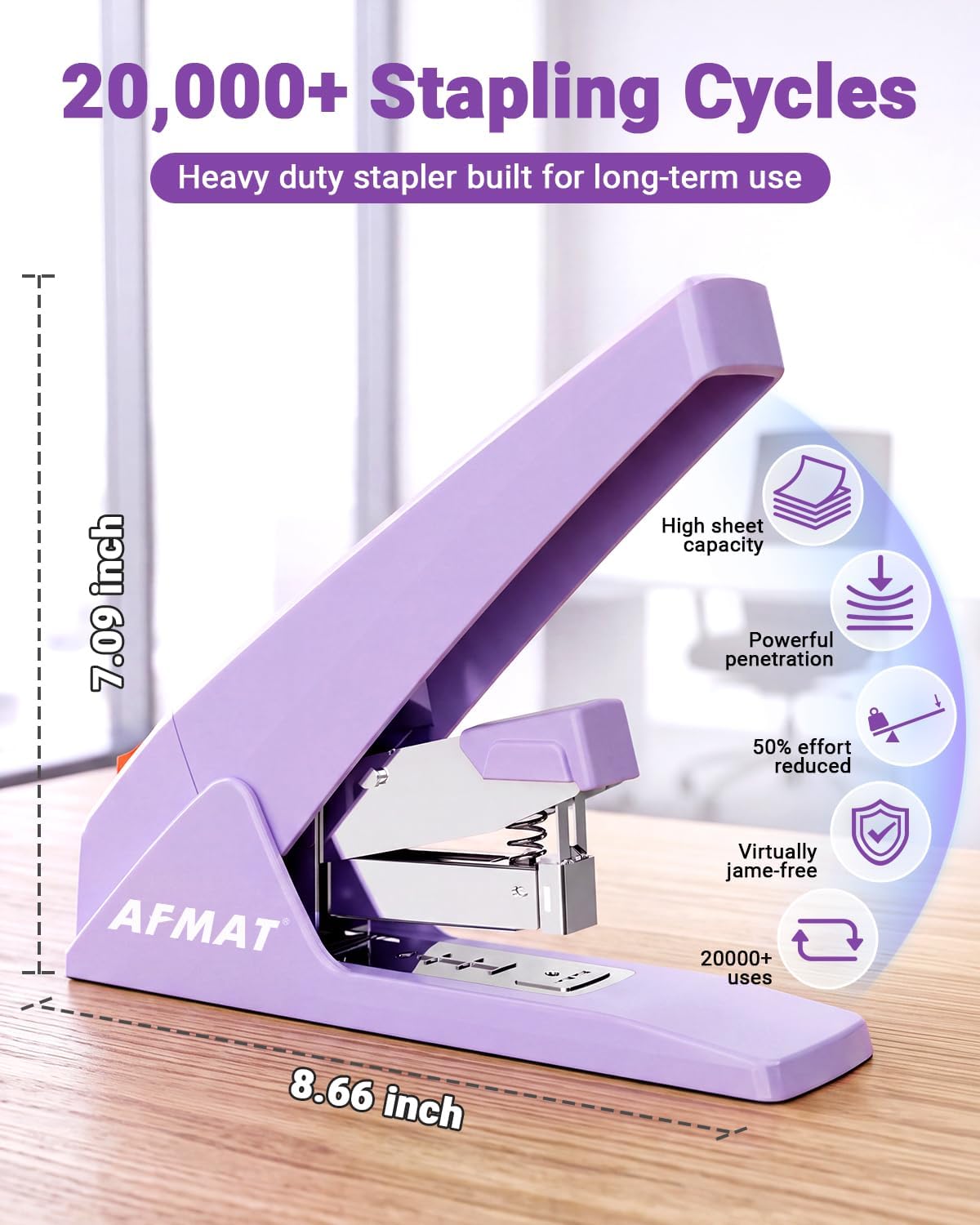 AFMAT Engrapadora resistente ES18 - 100 hojas, 50% menos esfuerzo, más de